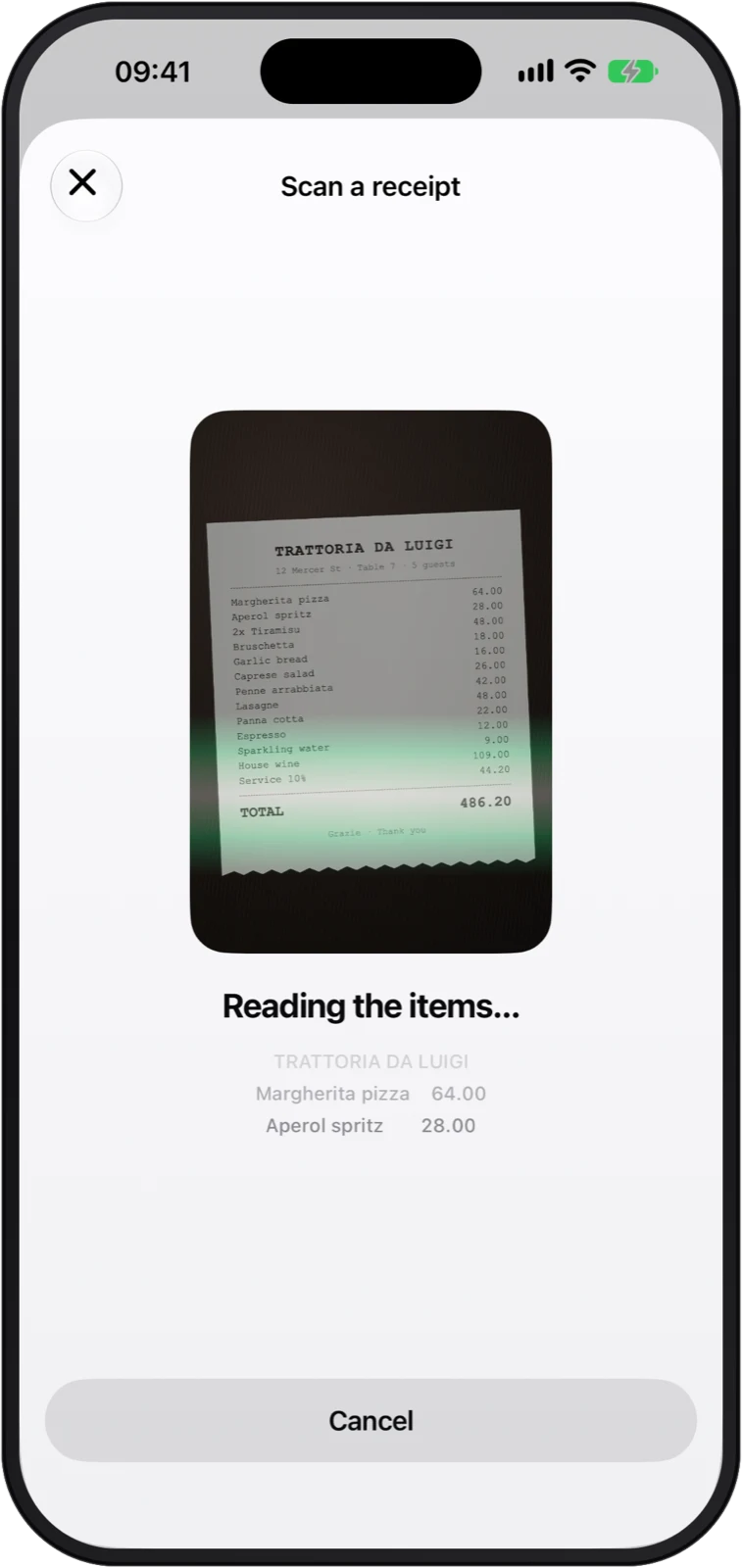 Scanning a receipt